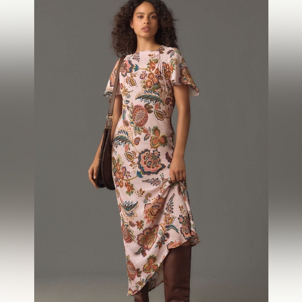 ✨ Anthropologie x Kachel Flutter-Sleeve Slip Dress Sz 8P NWT